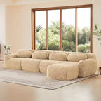 Canapé sectionnel d'angle en tissu peluche kaki clair de 149 pouces avec oreillers et pouf (connexion à boucle)