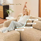 Canapé sectionnel d'angle en tissu peluche kaki clair de 149 pouces avec oreillers et pouf (connexion à boucle)