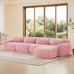 Canapé sectionnel d'angle en tissu peluche kaki clair de 149 pouces avec oreillers et pouf (connexion à boucle)