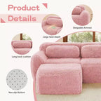 Canapé sectionnel d'angle en tissu peluche kaki clair de 149 pouces avec oreillers et pouf (connexion à boucle)
