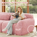 Canapé sectionnel d'angle en tissu peluche kaki clair de 149 pouces avec oreillers et pouf (connexion à boucle)