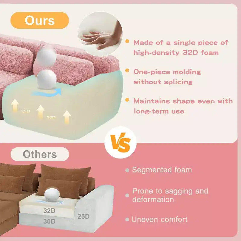Canapé sectionnel d'angle en tissu peluche kaki clair de 149 pouces avec oreillers et pouf (connexion à boucle)