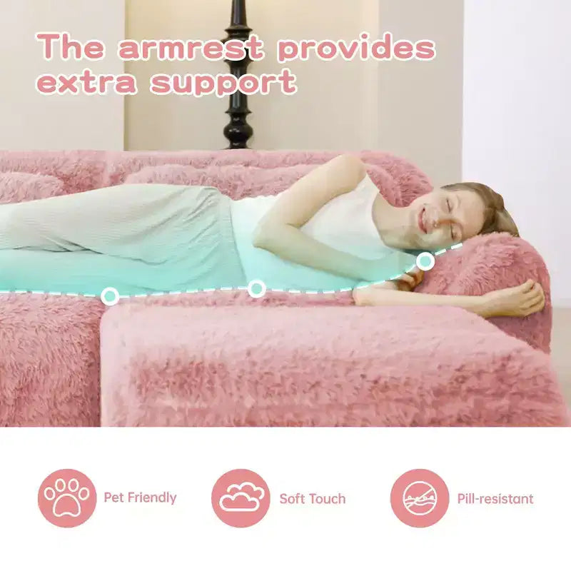Canapé sectionnel d'angle en tissu peluche kaki clair de 149 pouces avec oreillers et pouf (connexion à boucle)