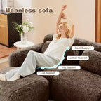 Canapé sectionnel d'angle en tissu peluche kaki clair de 149 pouces avec oreillers et pouf (connexion à boucle)