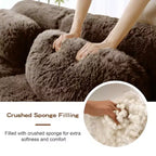 Canapé sectionnel d'angle en tissu peluche kaki clair de 149 pouces avec oreillers et pouf (connexion à boucle)