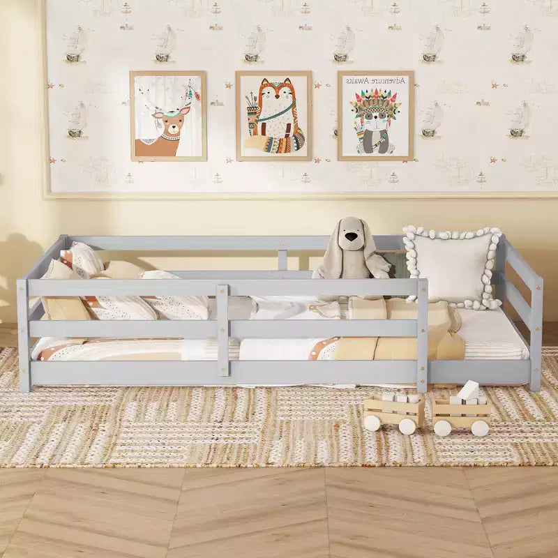 TUYOHW Lit au sol pour tout-petit taille simple avec barrière, lit Montessori moderne en métal pour chambre d'enfant