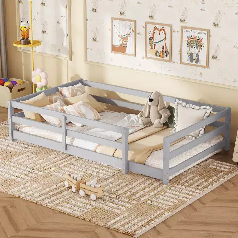 TUYOHW Lit au sol pour tout-petit taille simple avec barrière, lit Montessori moderne en métal pour chambre d'enfant