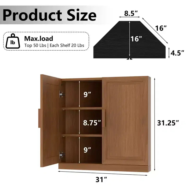 MAYEERTY Armoire de rangement d'angle moderne en bois massif à double porte, rangement efficace pour le coin de la maison et le salon, beige