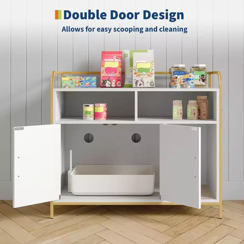Meuble Cache-Litière, Enclos Cache-Litière – Maison de Toilette pour Chat avec Porte Coulissante en Bois, Anti-Chien, pour la Plupart des Bacs à Litière