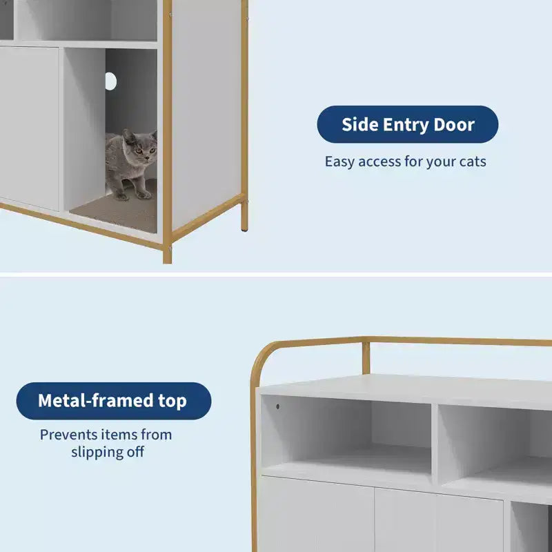 Meuble Cache-Litière, Enclos Cache-Litière – Maison de Toilette pour Chat avec Porte Coulissante en Bois, Anti-Chien, pour la Plupart des Bacs à Litière