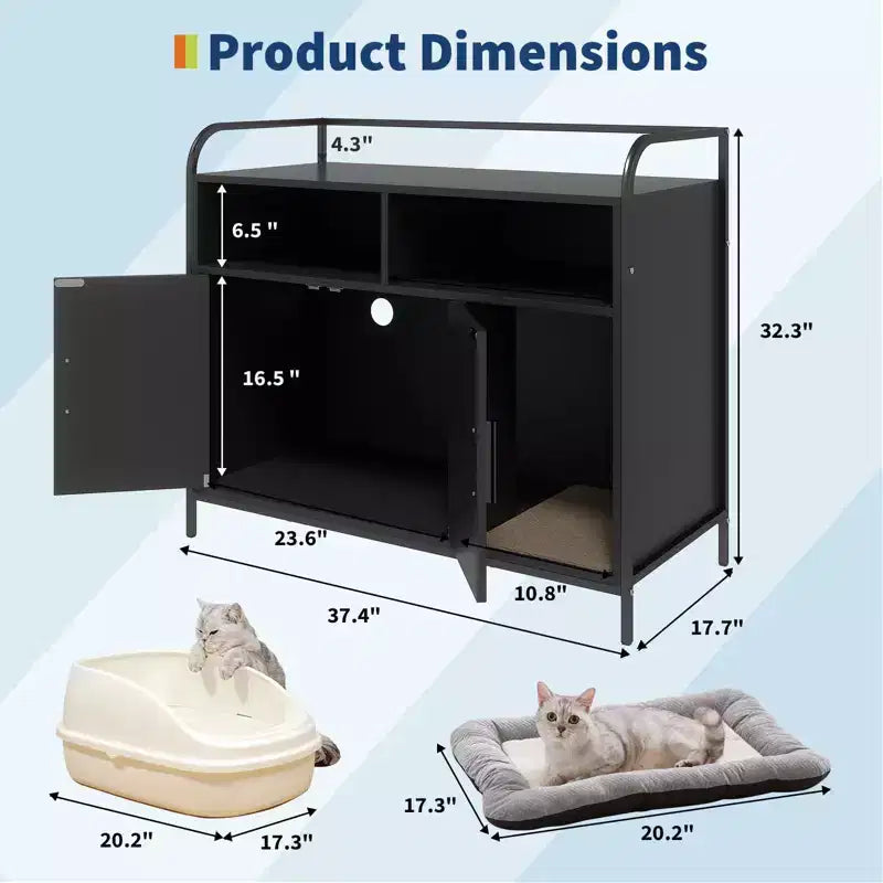 Meuble Cache-Litière, Enclos Cache-Litière – Maison de Toilette pour Chat avec Porte Coulissante en Bois, Anti-Chien, pour la Plupart des Bacs à Litière