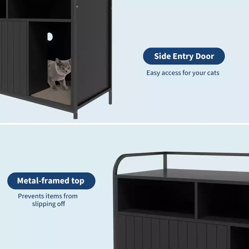 Meuble Cache-Litière, Enclos Cache-Litière – Maison de Toilette pour Chat avec Porte Coulissante en Bois, Anti-Chien, pour la Plupart des Bacs à Litière