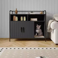 Cat Litter Box Furniture, Hidden Litter Box Enclosure - Wooden Barn Door Dog Proof Cat Washroom Kitty House for Most Litter Boxes