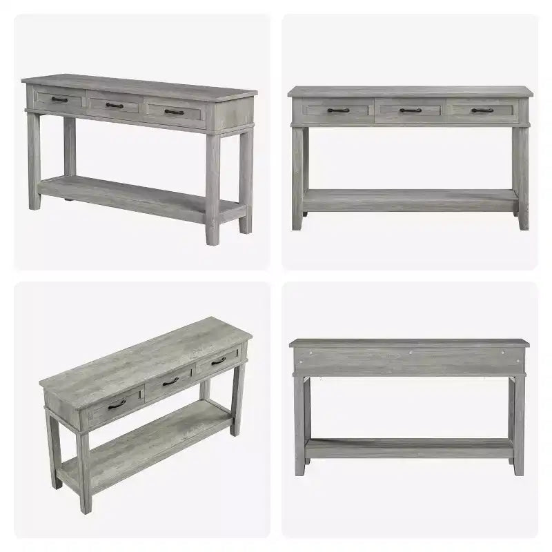 Table d'entrée, Console avec 3 tiroirs de rangement, Table de canapé en bois de ferme à 3 niveaux, Tables de couloir
