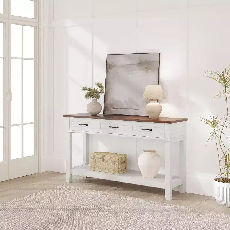Entryway Table, Console Table with 3 Storage Drawers, 3 Tier Farmhouse Wooden Sofa Table, Hallway Tables