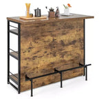 Table de bar îlot de cuisine industrielle Costway, étagère de rangement à 4 niveaux, porte-verres, noir/marron rustique