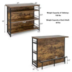 Table de bar îlot de cuisine industrielle Costway, étagère de rangement à 4 niveaux, porte-verres, noir/marron rustique