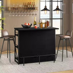 Table de bar îlot de cuisine industrielle Costway, étagère de rangement à 4 niveaux, porte-verres, noir/marron rustique