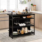 Table de bar îlot de cuisine industrielle Costway, étagère de rangement à 4 niveaux, porte-verres, noir/marron rustique