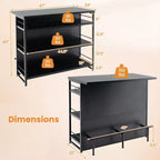 Table de bar îlot de cuisine industrielle Costway, étagère de rangement à 4 niveaux, porte-verres, noir/marron rustique