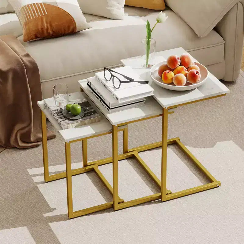 Costway Table Basse Gigogne de 3 Pièces Table d'Appoint Empilable Table de Chevet pour Salon