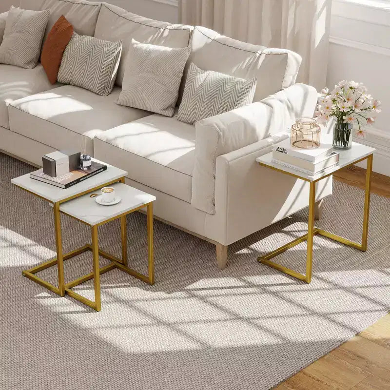 Costway Table Basse Gigogne de 3 Pièces Table d'Appoint Empilable Table de Chevet pour Salon