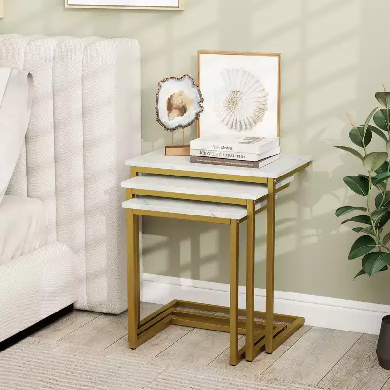 Costway Table Basse Gigogne de 3 Pièces Table d'Appoint Empilable Table de Chevet pour Salon
