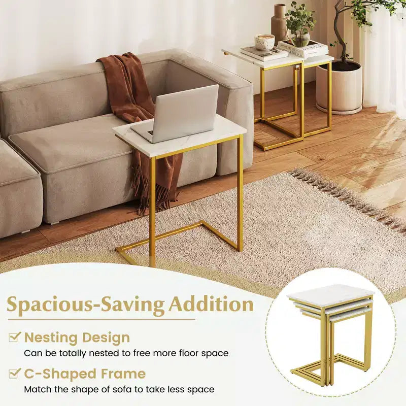 Costway Table Basse Gigogne de 3 Pièces Table d'Appoint Empilable Table de Chevet pour Salon