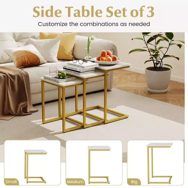 Costway Table Basse Gigogne de 3 Pièces Table d'Appoint Empilable Table de Chevet pour Salon