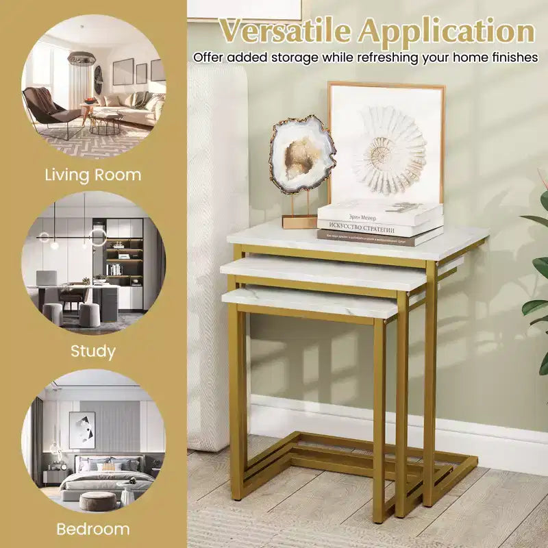 Costway Table Basse Gigogne de 3 Pièces Table d'Appoint Empilable Table de Chevet pour Salon