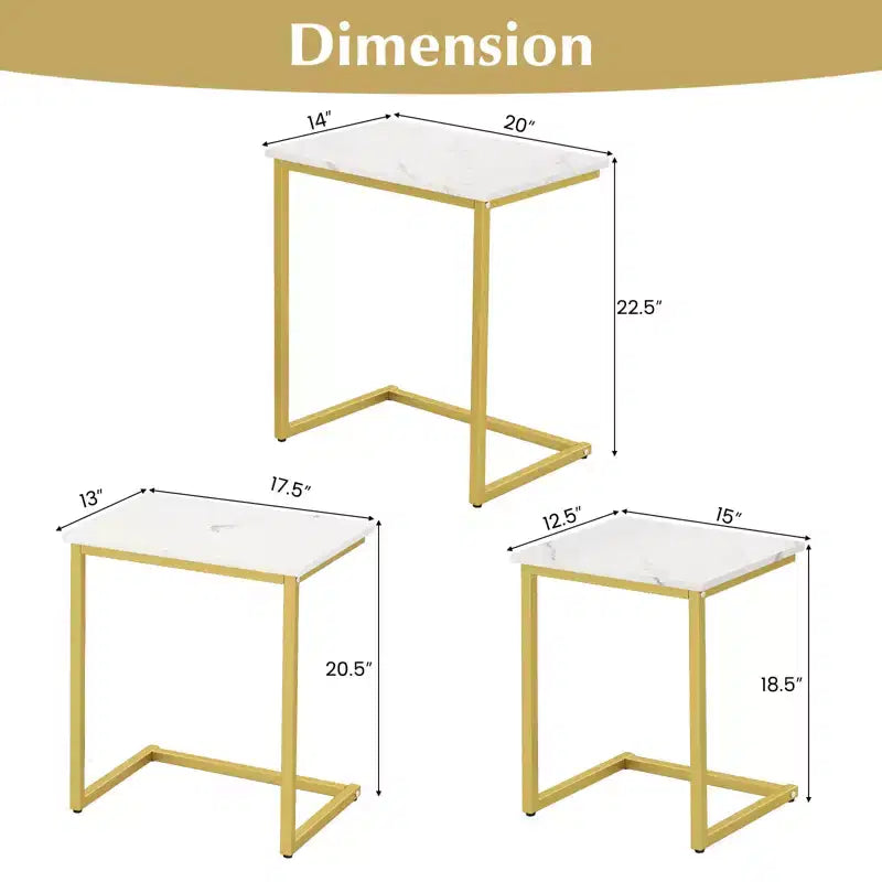 Costway Table Basse Gigogne de 3 Pièces Table d'Appoint Empilable Table de Chevet pour Salon