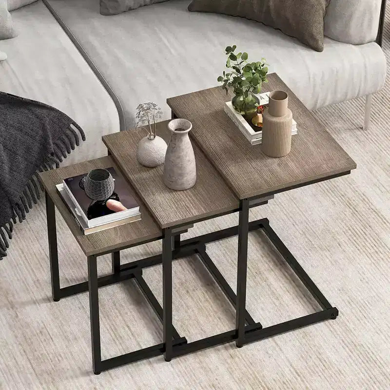 Costway Table Basse Gigogne de 3 Pièces Table d'Appoint Empilable Table de Chevet pour Salon