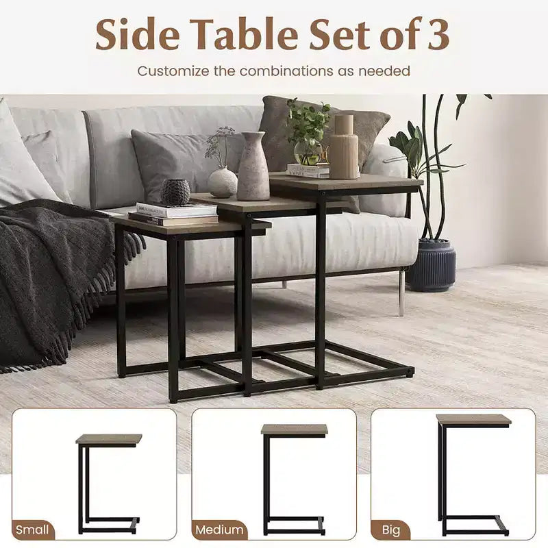 Costway Table Basse Gigogne de 3 Pièces Table d'Appoint Empilable Table de Chevet pour Salon