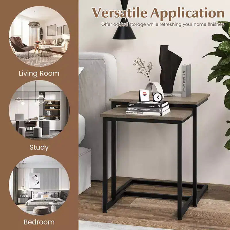 Costway Table Basse Gigogne de 3 Pièces Table d'Appoint Empilable Table de Chevet pour Salon