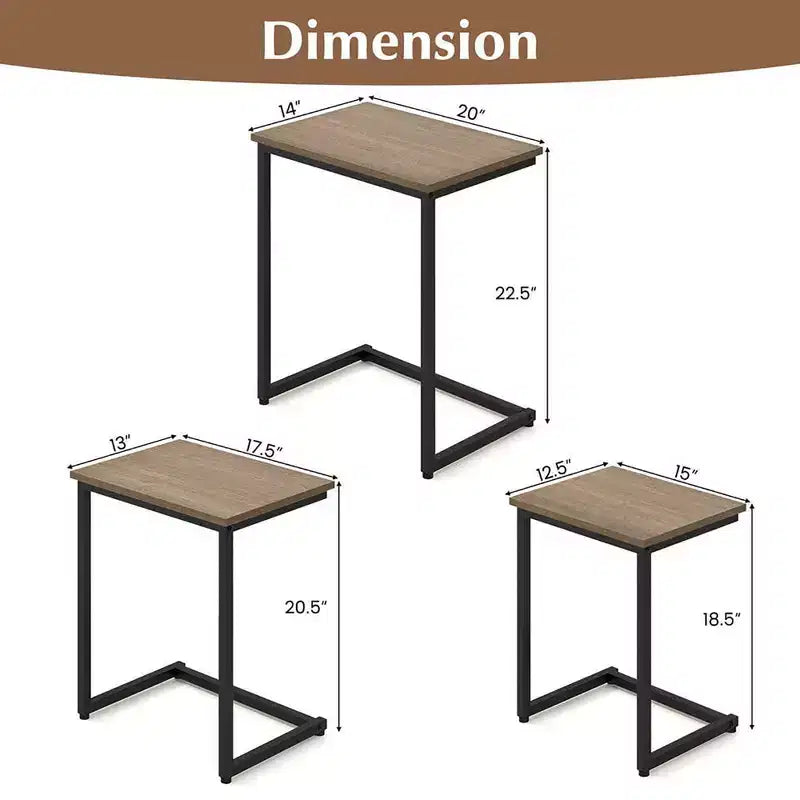 Costway Table Basse Gigogne de 3 Pièces Table d'Appoint Empilable Table de Chevet pour Salon