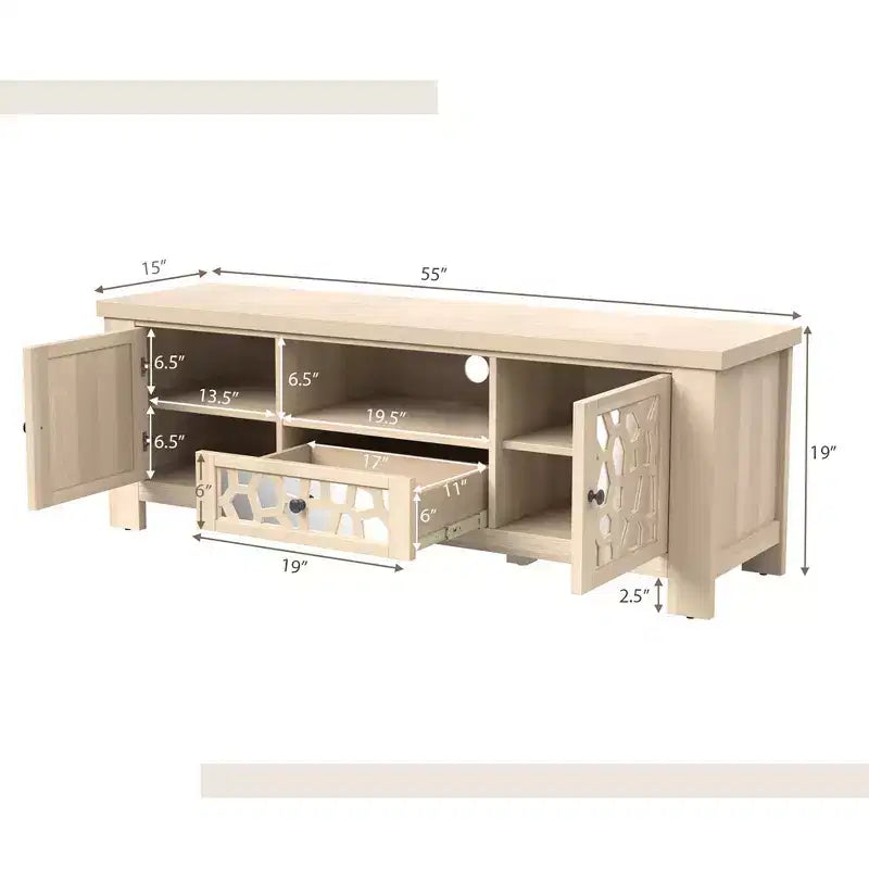 Meuble TV Costway 55 de style rétro avec portes miroir et tiroir