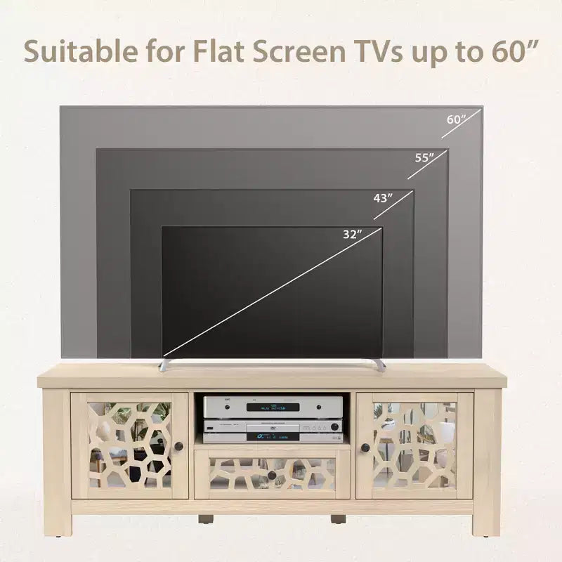 Meuble TV Costway 55 de style rétro avec portes miroir et tiroir