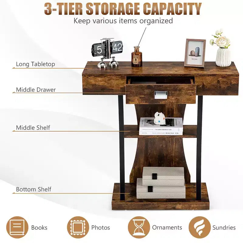 Console de canapé Costway avec tiroir et étagères à 2 niveaux pour entrée de salon
