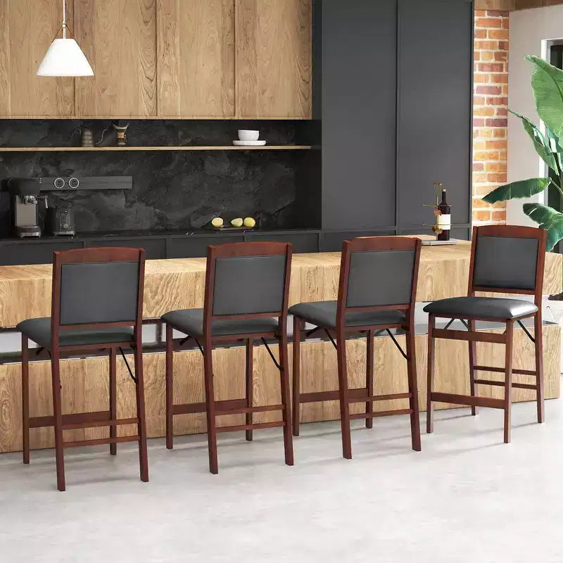 Lot de 4 chaises de comptoir Costway avec pieds en bois d'hévéa et assise et dossier rembourrés