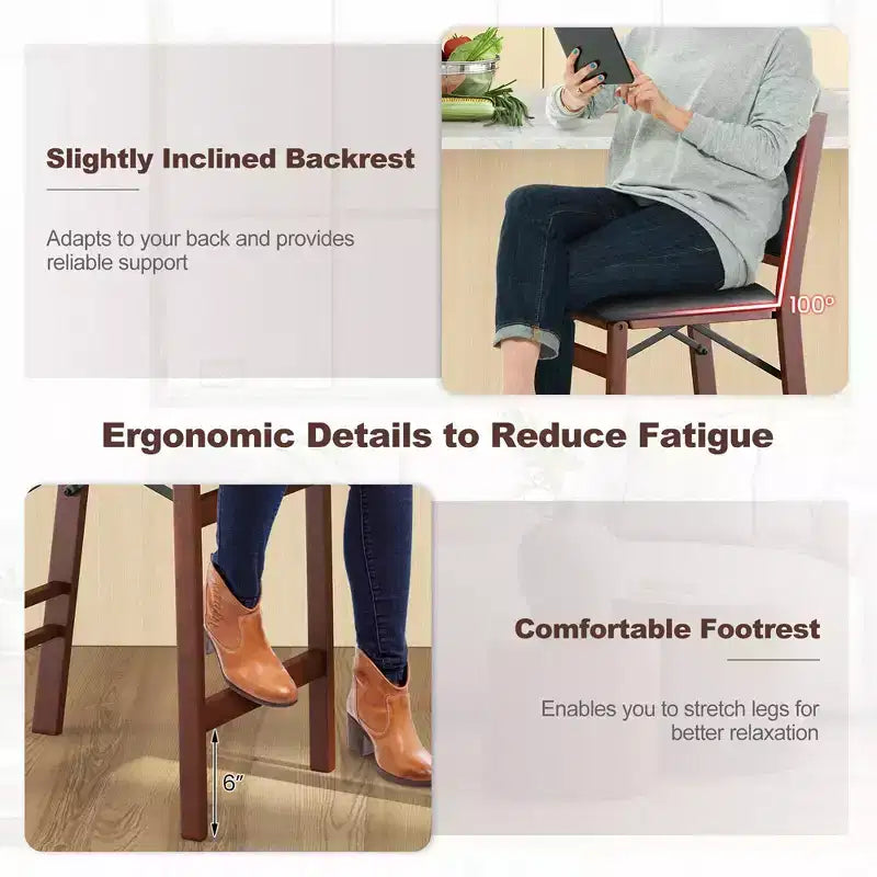Lot de 4 chaises de comptoir Costway avec pieds en bois d'hévéa et assise et dossier rembourrés