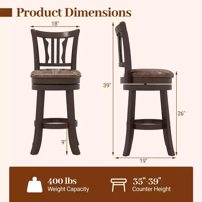 Lot de 2 tabourets de bar pivotants Costway de 66 cm avec dossier et assise en similicuir