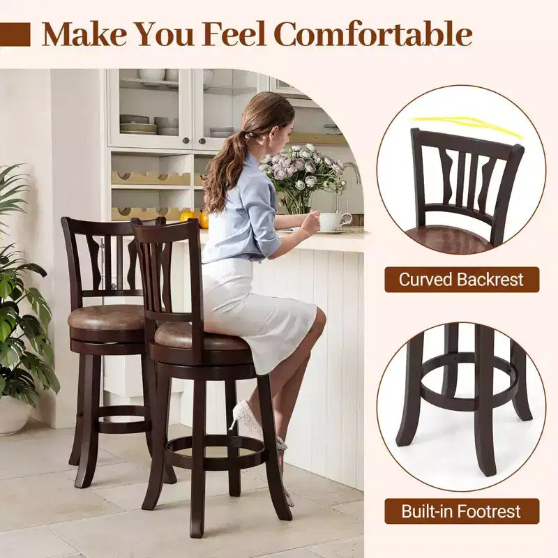 Lot de 2 tabourets de bar pivotants Costway de 66 cm avec dossier et assise en similicuir