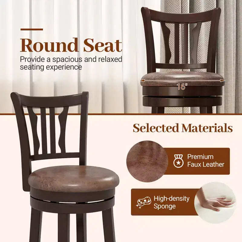 Lot de 2 tabourets de bar pivotants Costway de 66 cm avec dossier et assise en similicuir