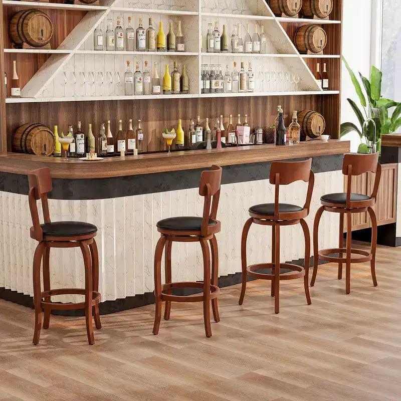 Costway Lot de 4 tabourets de bar pivotants 74 cm avec cadre en bois d'hévéa, assise rembourrée, repose-pieds
