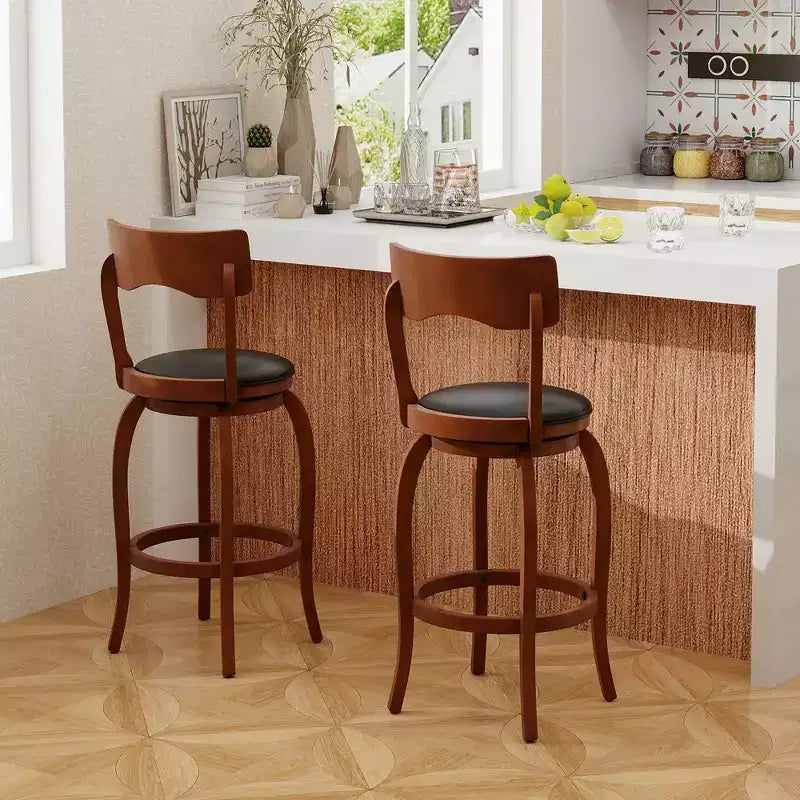 Costway Lot de 4 tabourets de bar pivotants 74 cm avec cadre en bois d'hévéa, assise rembourrée, repose-pieds