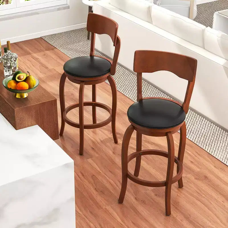 Costway Lot de 4 tabourets de bar pivotants 74 cm avec cadre en bois d'hévéa, assise rembourrée, repose-pieds