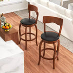 Costway Lot de 4 tabourets de bar pivotants 74 cm avec cadre en bois d'hévéa, assise rembourrée, repose-pieds