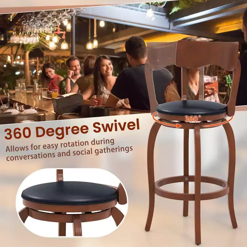 Costway Lot de 4 tabourets de bar pivotants 74 cm avec cadre en bois d'hévéa, assise rembourrée, repose-pieds