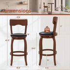 Costway Lot de 4 tabourets de bar pivotants 74 cm avec cadre en bois d'hévéa, assise rembourrée, repose-pieds
