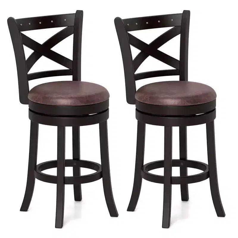 Costway Lot de 4 tabourets de bar pivotants de 66 cm avec repose-pieds et cadre en bois d'hévéa pour îlot de cuisine